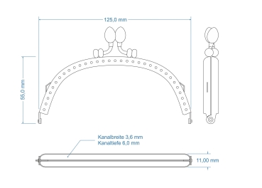 bag frame, 12,50cm, for sewing, rosegold