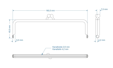 Taschenbügel 16cm mit Kugelverschluß silberfarbig